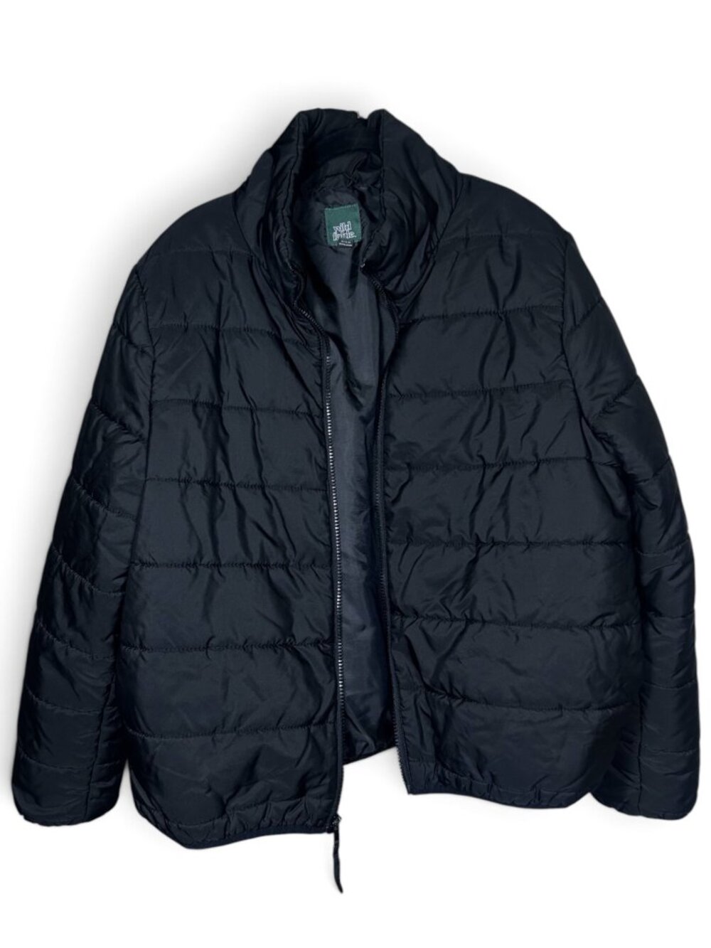 WILD FABLE Puffer Jacket Sz L True Black Full Zip Mock Neck Insulated Wintergear